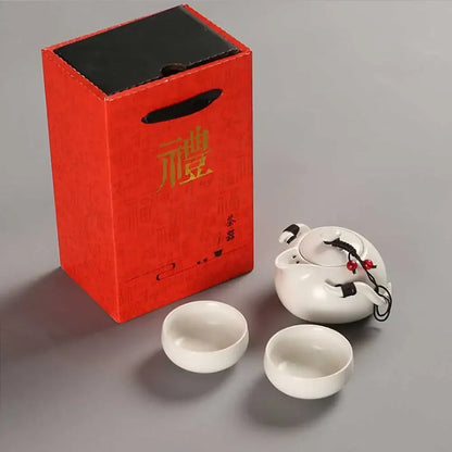 Chinese Tea Travel Set Kung Fu Ceramic Portable Teacups Teapot Porcelain Gaiwan Cups Ceremony Tools Handmade Mini Penguin Pot