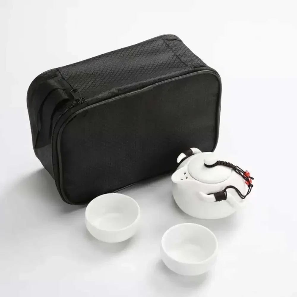 Chinese Tea Travel Set Kung Fu Ceramic Portable Teacups Teapot Porcelain Gaiwan Cups Ceremony Tools Handmade Mini Penguin Pot