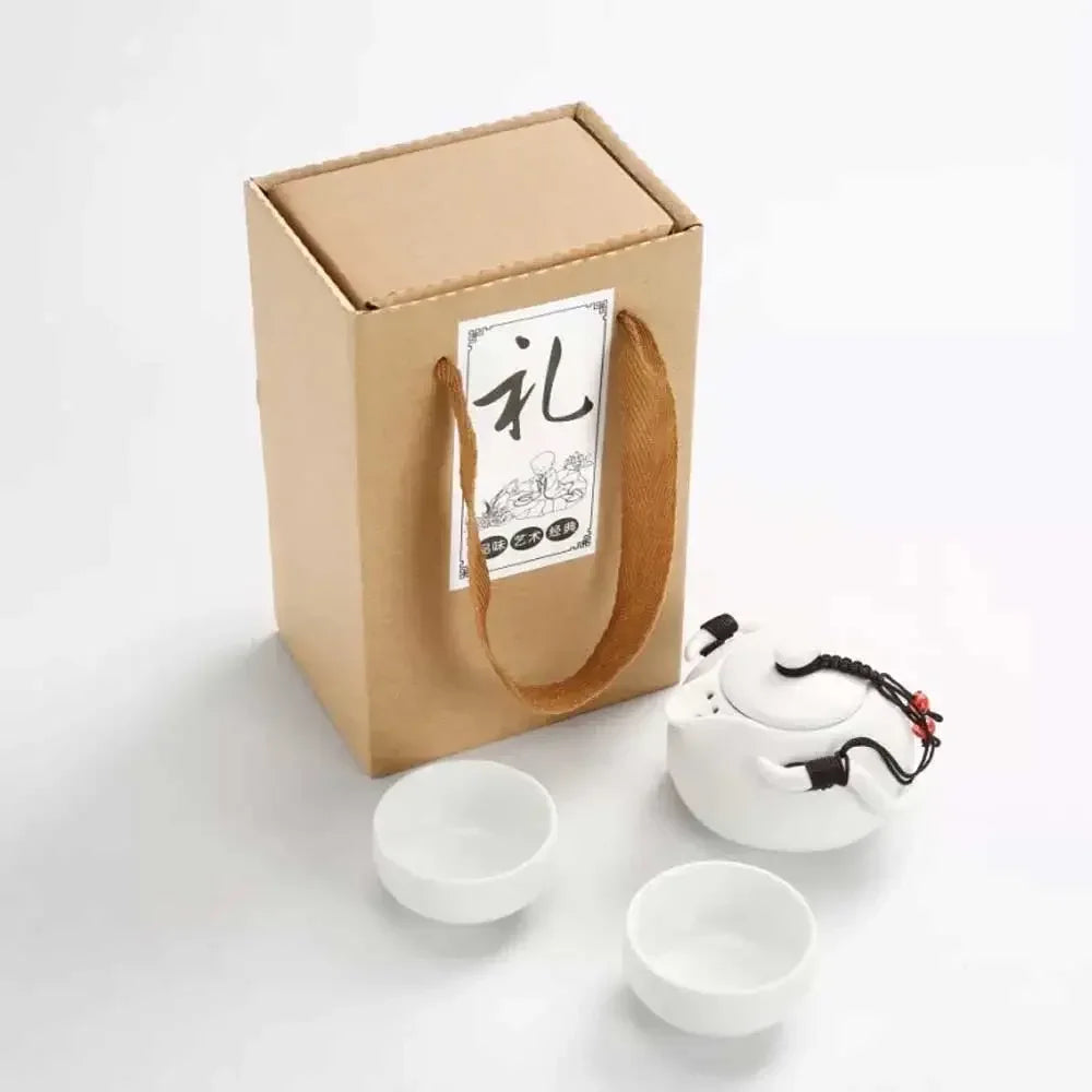 Chinese Tea Travel Set Kung Fu Ceramic Portable Teacups Teapot Porcelain Gaiwan Cups Ceremony Tools Handmade Mini Penguin Pot