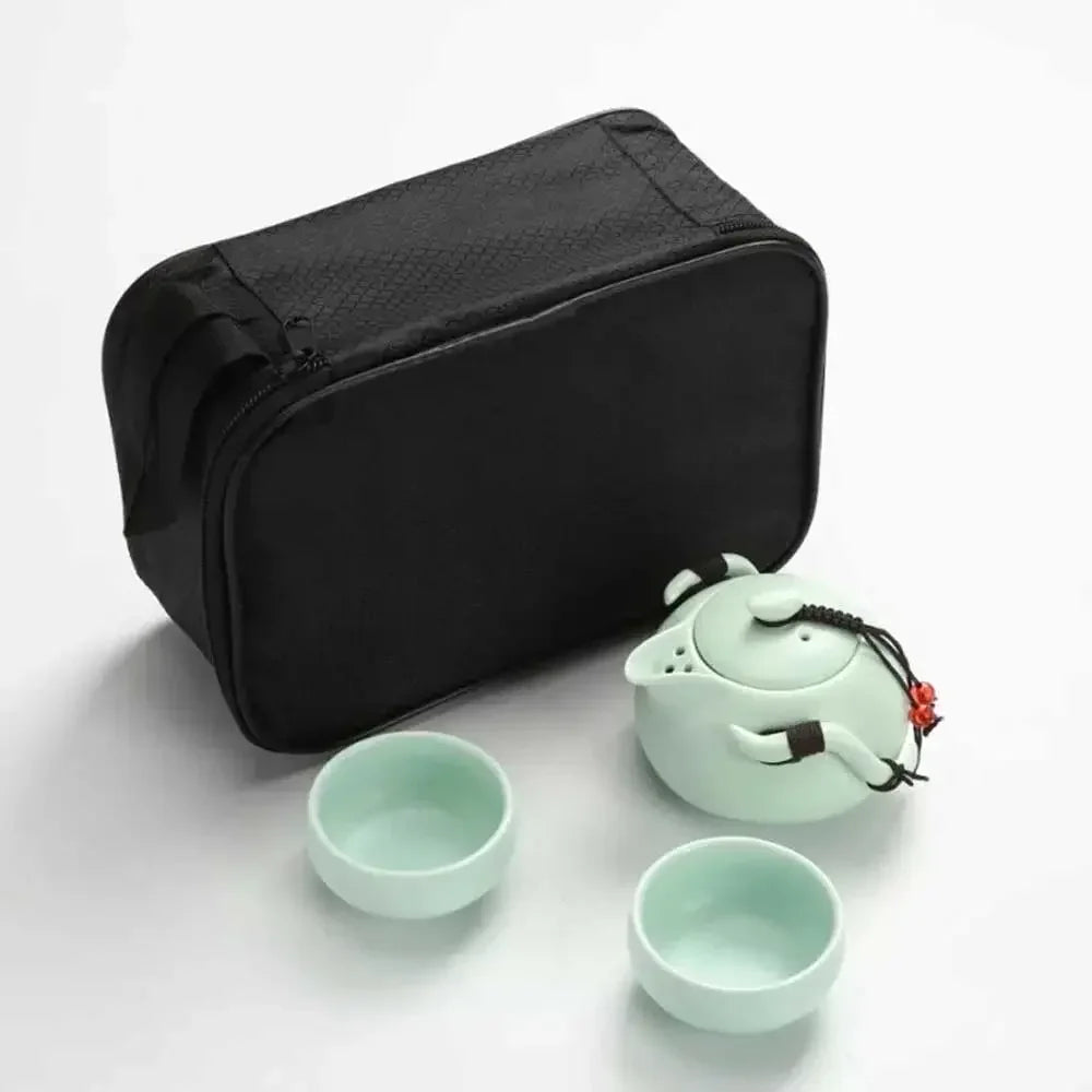 Chinese Tea Travel Set Kung Fu Ceramic Portable Teacups Teapot Porcelain Gaiwan Cups Ceremony Tools Handmade Mini Penguin Pot