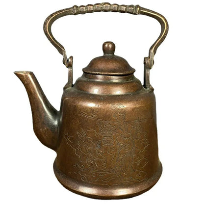 Chinese Teapot Handmade Hot Water Kettle Tea Copper Wine Pot Old Wine Set Antique Burn Kettle Retro Decorative Ornaments Gift