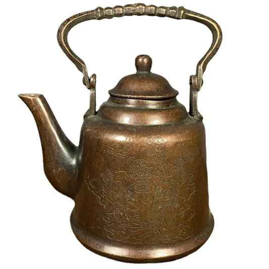 Chinese Teapot Handmade Hot Water Kettle Tea Copper Wine Pot Old Wine Set Antique Burn Kettle Retro Decorative Ornaments Gift
