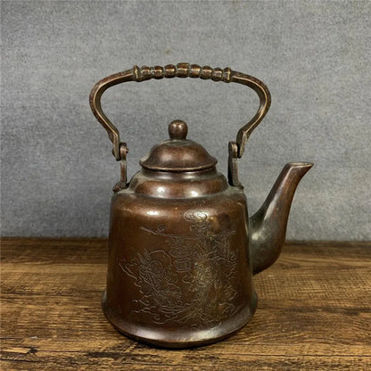 Chinese Teapot Handmade Hot Water Kettle Tea Copper Wine Pot Old Wine Set Antique Burn Kettle Retro Decorative Ornaments Gift