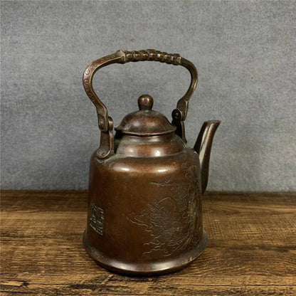 Chinese Teapot Handmade Hot Water Kettle Tea Copper Wine Pot Old Wine Set Antique Burn Kettle Retro Decorative Ornaments Gift