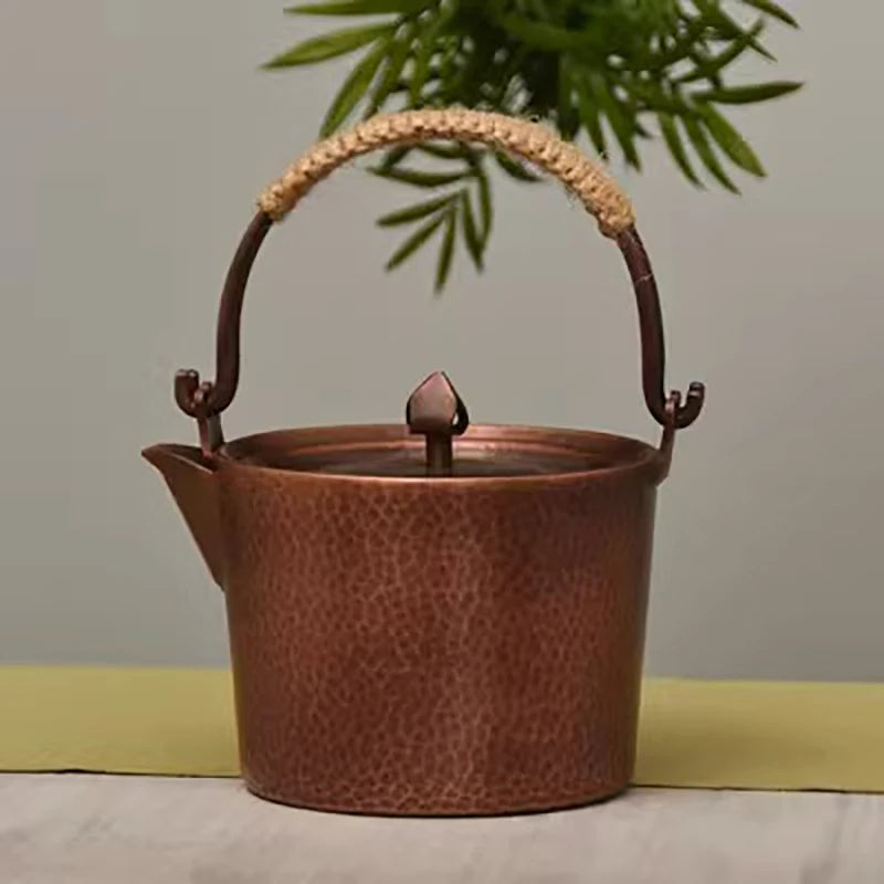 Chinese Teapot Red Copper Pot Handmade Water Jug Retro Health Teapot Metal Tea Infusers Kung Fu Tea Table Household Kettle Gift