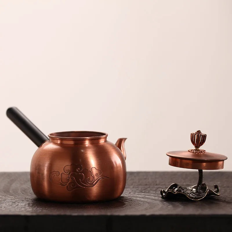 Chinese Teapot Red Copper Pot Handmade Water Jug Retro Health Teapot Metal Tea Infusers Kung Fu Tea Table Household Kettle