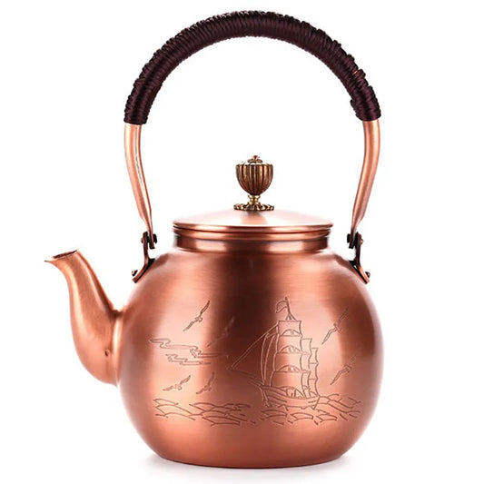 Chinese Teapot Red Copper Pot Handmade Water Jug Retro Health Teapot Metal Tea Infusers Kung Fu Tea Table Household Kettle