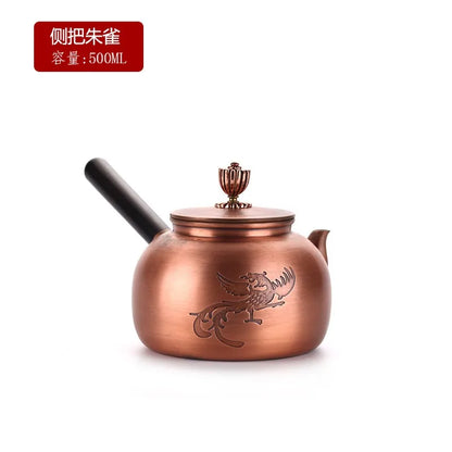 Chinese Teapot Red Copper Pot Handmade Water Jug Retro Health Teapot Metal Tea Infusers Kung Fu Tea Table Household Kettle