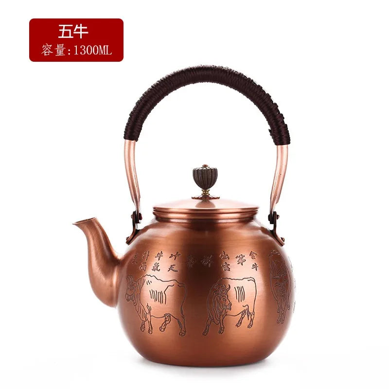 Chinese Teapot Red Copper Pot Handmade Water Jug Retro Health Teapot Metal Tea Infusers Kung Fu Tea Table Household Kettle