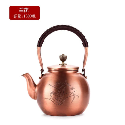 Chinese Teapot Red Copper Pot Handmade Water Jug Retro Health Teapot Metal Tea Infusers Kung Fu Tea Table Household Kettle