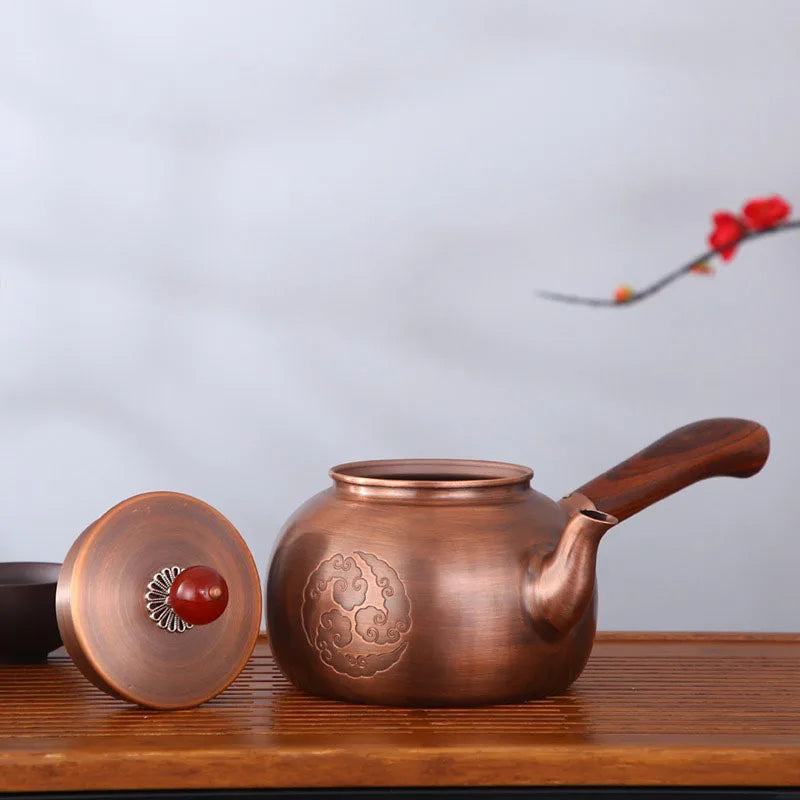 Chinese Teapot Side Handl Portable Teapot Tea Set Vintage Coffee Pots Purple Copper Pots Metal Kung Fu Tea Set Teapot 600ml