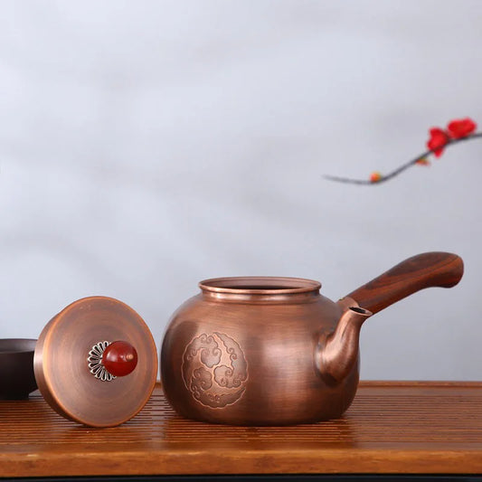 Chinese Teapot Side Handl Portable Teapot Tea Set Vintage Coffee Pots Purple Copper Pots Metal Kung Fu Tea Set Teapot 600ml