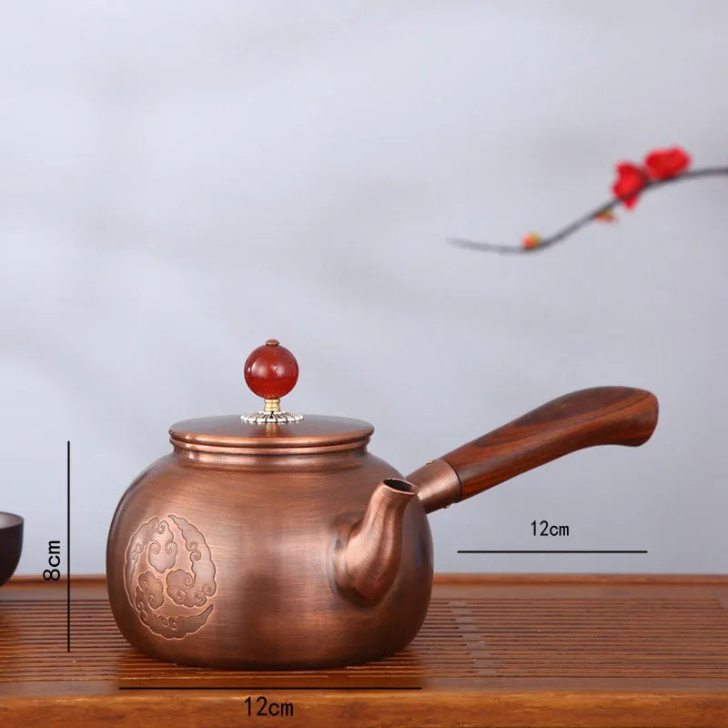 Chinese Teapot Side Handl Portable Teapot Tea Set Vintage Coffee Pots Purple Copper Pots Metal Kung Fu Tea Set Teapot 600ml