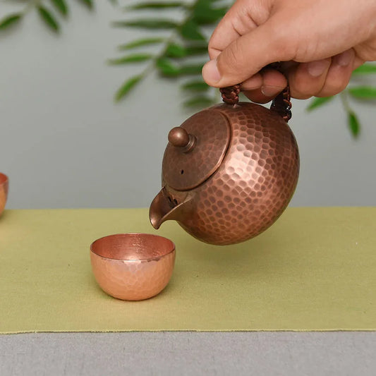 Chinese Teapot Side Handl Surface Plating Purple Copper Pots, Portable Tea Set, Metal Coffee Pots, Vintage Kung Fu Tea Set, Gift