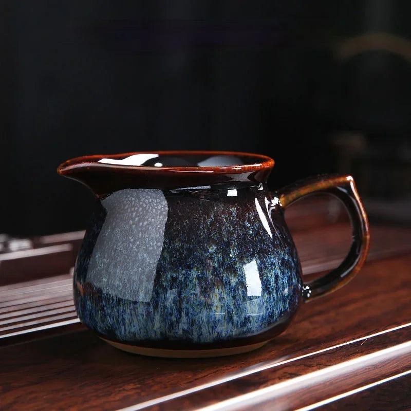 Chinese Teaset Tea Jug Tea Pitcher Tenmoku Glazed Teaware Fair Mug Ceramic Frothing Milk Cup Coffee Latte Pot Creative Porcelain