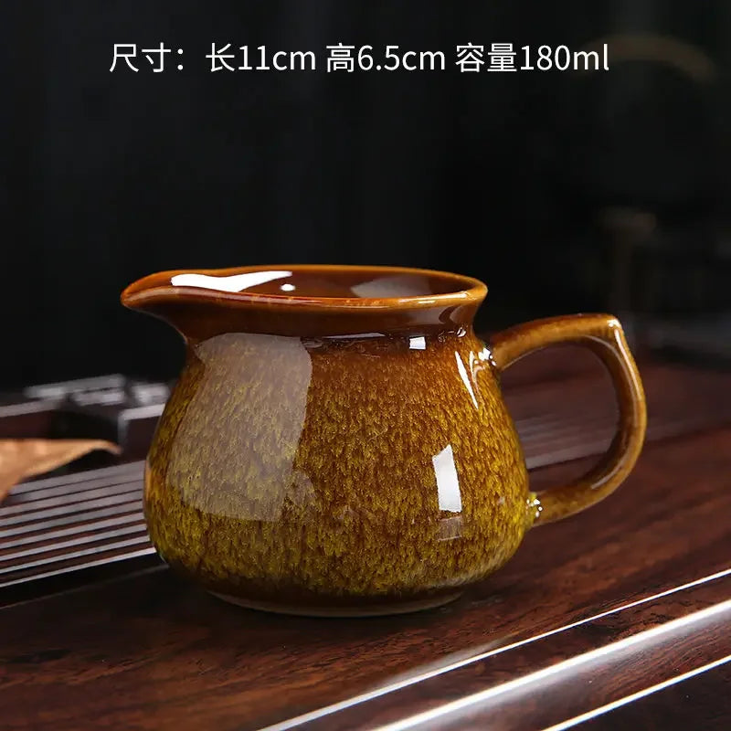 Chinese Teaset Tea Jug Tea Pitcher Tenmoku Glazed Teaware Fair Mug Ceramic Frothing Milk Cup Coffee Latte Pot Creative Porcelain