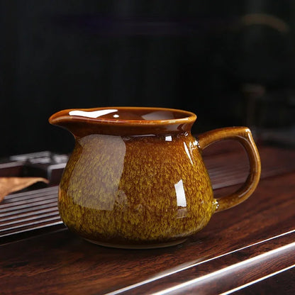 Chinese Teaset Tea Jug Tea Pitcher Tenmoku Glazed Teaware Fair Mug Ceramic Frothing Milk Cup Coffee Latte Pot Creative Porcelain