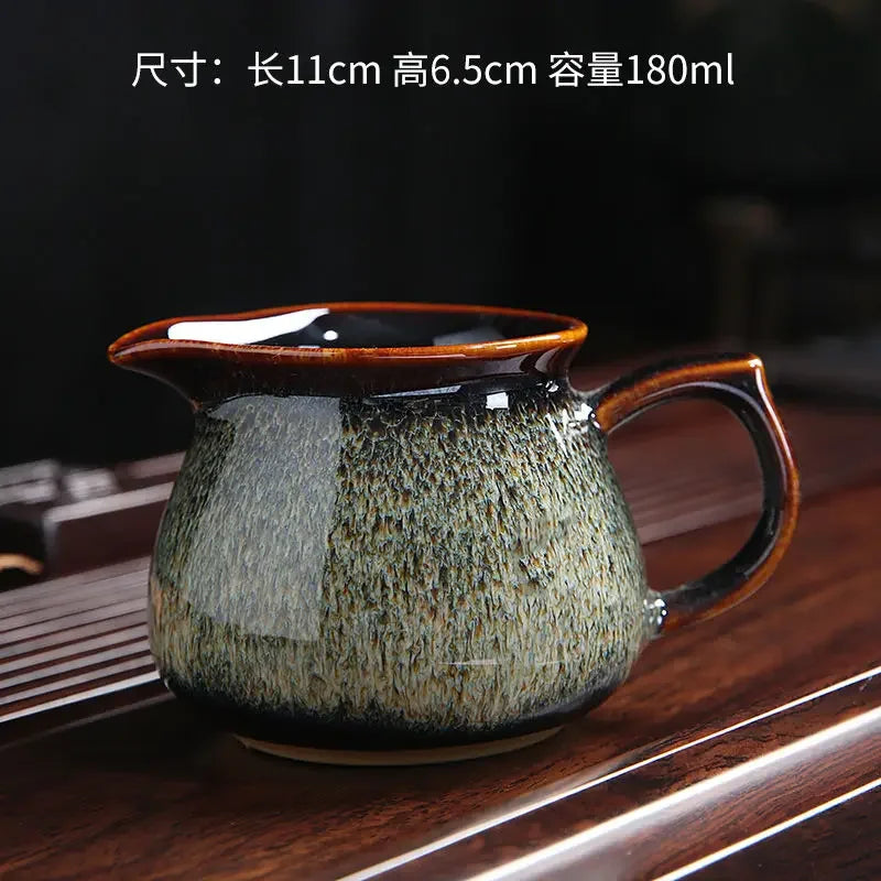 Chinese Teaset Tea Jug Tea Pitcher Tenmoku Glazed Teaware Fair Mug Ceramic Frothing Milk Cup Coffee Latte Pot Creative Porcelain