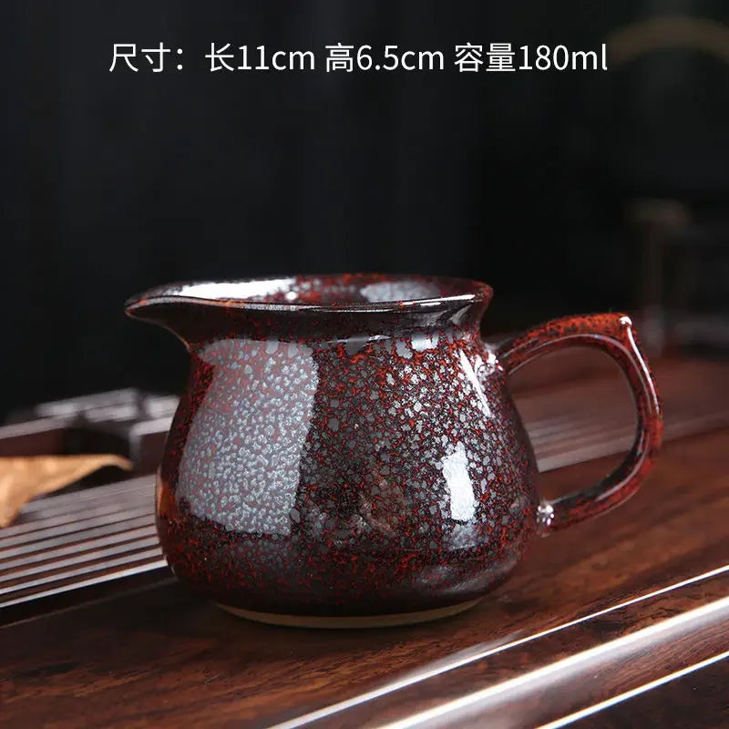 Chinese Teaset Tea Jug Tea Pitcher Tenmoku Glazed Teaware Fair Mug Ceramic Frothing Milk Cup Coffee Latte Pot Creative Porcelain
