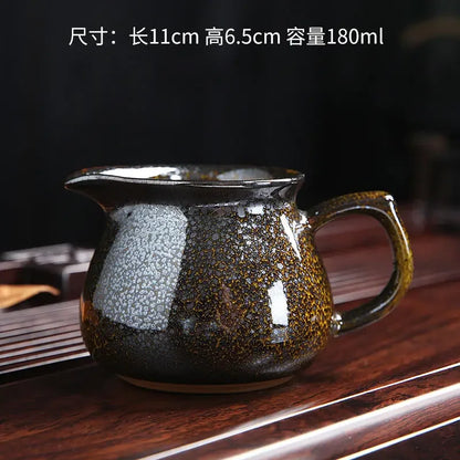 Chinese Teaset Tea Jug Tea Pitcher Tenmoku Glazed Teaware Fair Mug Ceramic Frothing Milk Cup Coffee Latte Pot Creative Porcelain