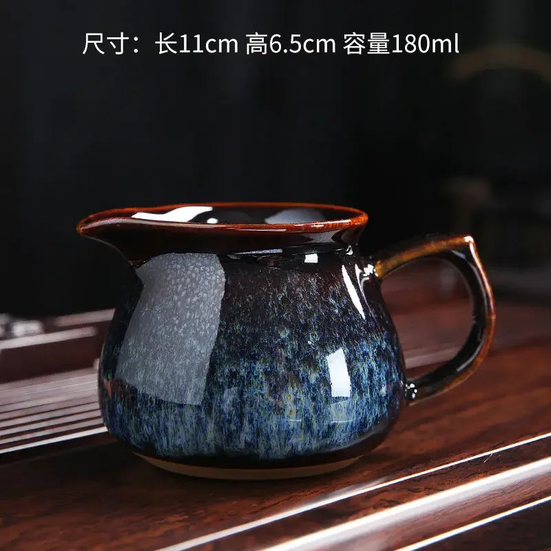 Chinese Teaset Tea Jug Tea Pitcher Tenmoku Glazed Teaware Fair Mug Ceramic Frothing Milk Cup Coffee Latte Pot Creative Porcelain