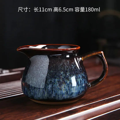 Chinese Teaset Tea Jug Tea Pitcher Tenmoku Glazed Teaware Fair Mug Ceramic Frothing Milk Cup Coffee Latte Pot Creative Porcelain