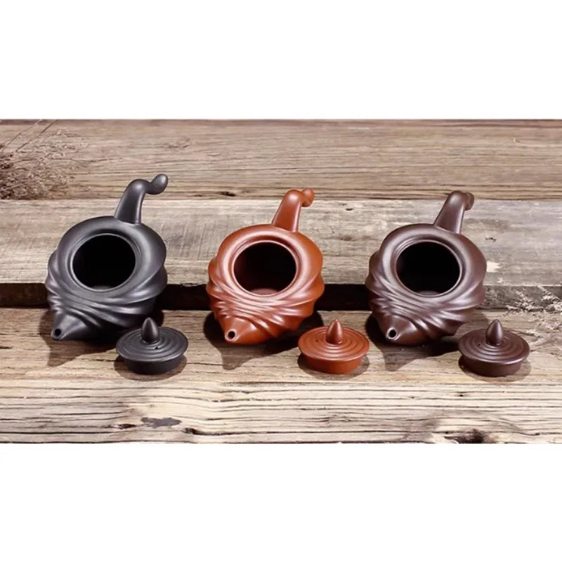 Chinese Teasets Kung Fu Teapot Modern Purple Clay Art Tea Pot Handmade Zhu Mud Snail Pot (110ml Black Red Brown Teapot)
