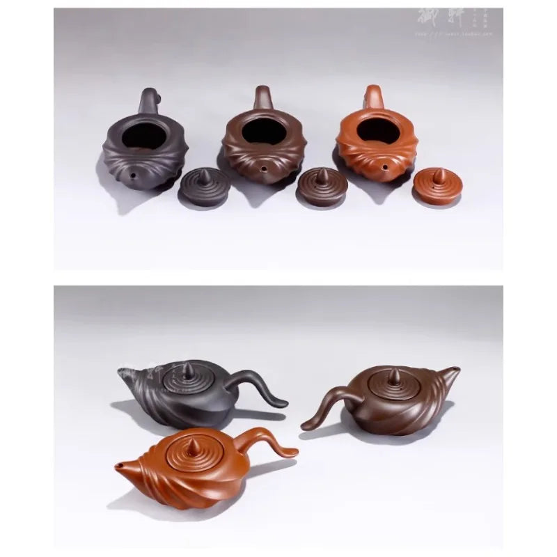 Chinese Teasets Kung Fu Teapot Modern Purple Clay Art Tea Pot Handmade Zhu Mud Snail Pot (110ml Black Red Brown Teapot)