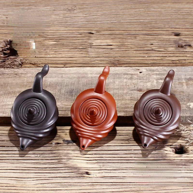 Chinese Teasets Kung Fu Teapot Modern Purple Clay Art Tea Pot Handmade Zhu mud Snail Pot (110ml Black Red Brown teapot)