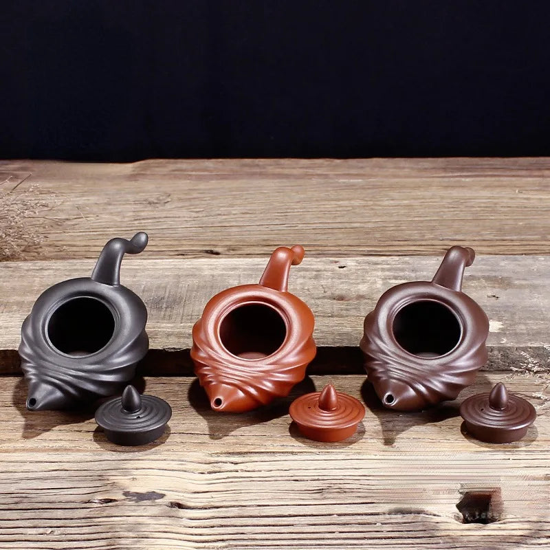 Chinese Teasets Kung Fu Teapot Modern Purple Clay Art Tea Pot Handmade Zhu mud Snail Pot (110ml Black Red Brown teapot)