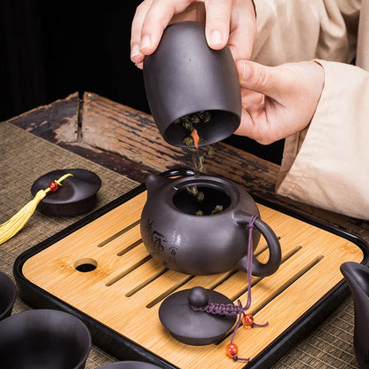 Chinese Teawere Retro Designer Cool Purple Sand Ceramic Teapot Set Travel Kong Fu Tea Kit Gift Porcelain Purple Sand Pot Infuser