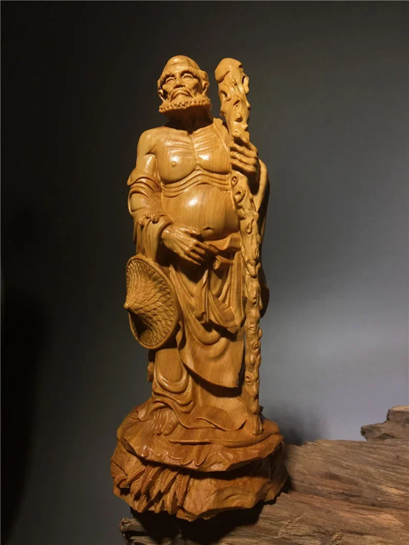 Chinese  Thuja Wood Carving Statue of Master Bodhidharm Zen Buddha Statue of Dharma Arhat Home Decor Ornaments