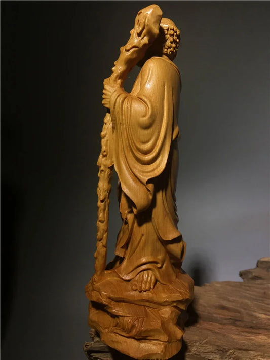 Chinese  Thuja Wood Carving Statue of Master Bodhidharm Zen Buddha Statue of Dharma Arhat Home Decor Ornaments