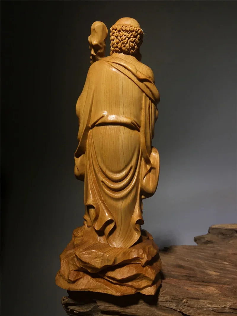 Chinese  Thuja Wood Carving Statue of Master Bodhidharm Zen Buddha Statue of Dharma Arhat Home Decor Ornaments