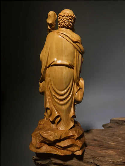 Chinese  Thuja Wood Carving Statue of Master Bodhidharm Zen Buddha Statue of Dharma Arhat Home Decor Ornaments