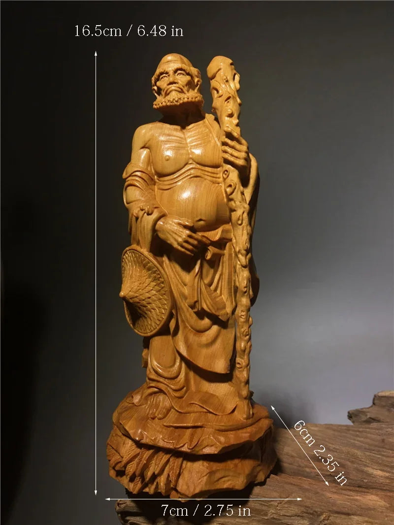 Chinese  Thuja Wood Carving Statue of Master Bodhidharm Zen Buddha Statue of Dharma Arhat Home Decor Ornaments