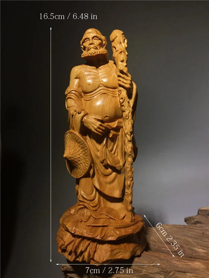 Chinese  Thuja Wood Carving Statue of Master Bodhidharm Zen Buddha Statue of Dharma Arhat Home Decor Ornaments