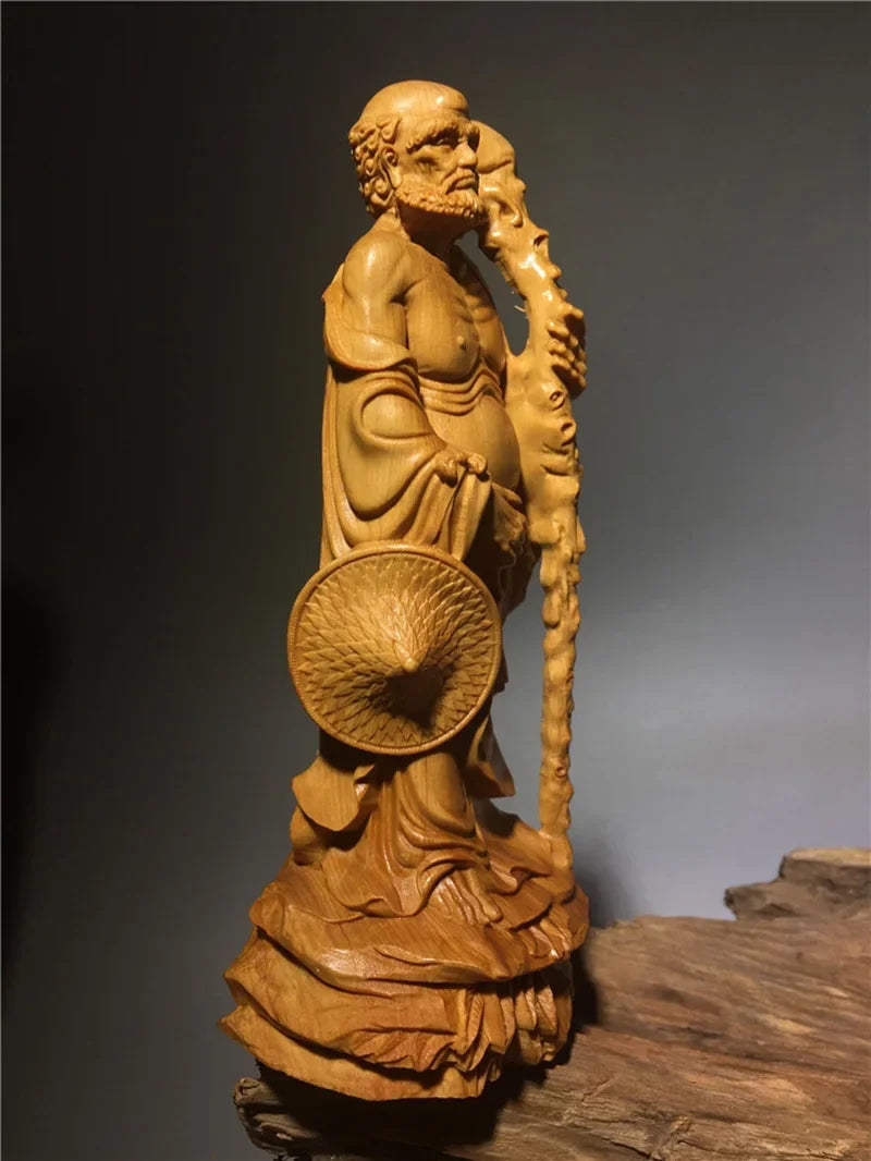 Chinese  Thuja Wood Carving Statue of Master Bodhidharm Zen Buddha Statue of Dharma Arhat Home Decor Ornaments