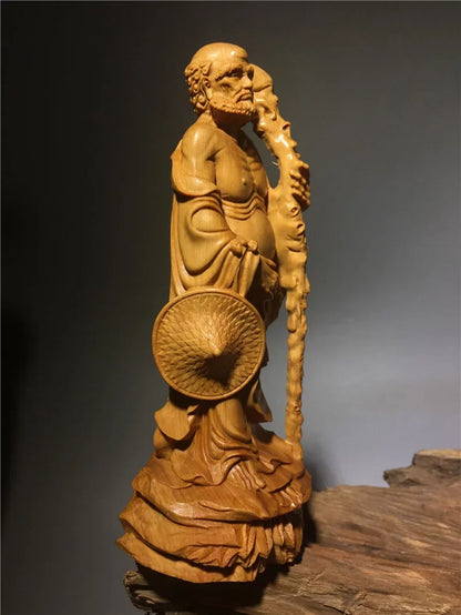 Chinese  Thuja Wood Carving Statue of Master Bodhidharm Zen Buddha Statue of Dharma Arhat Home Decor Ornaments