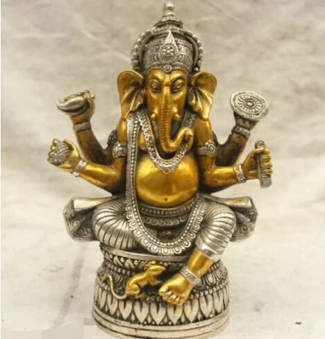 Chinese Tibet Culture Silver Bronze Ganapati Ganesh Lord Ganesha Statue BuddHA