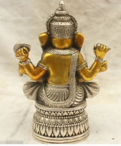 Chinese Tibet Culture Silver Bronze Ganapati Ganesh Lord Ganesha Statue BuddHA