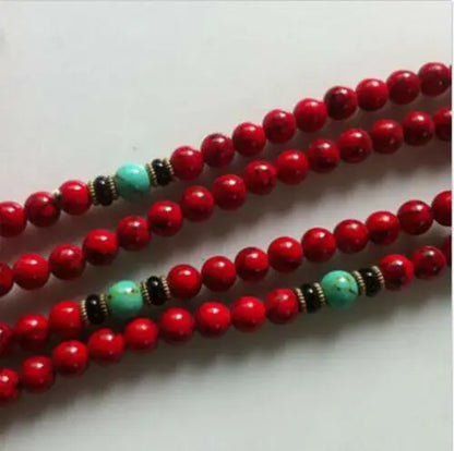 Chinese Tibet Red Stone 108 8MM Buddhist Prayer Bead Mala Necklace Bracelet Beads