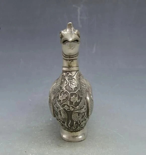 Chinese Tibet silver Phoenix bird Wine Tea Pot Flagon Claret Jug Statue
