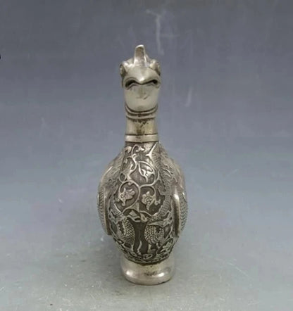 Chinese Tibet silver Phoenix bird Wine Tea Pot Flagon Claret Jug Statue