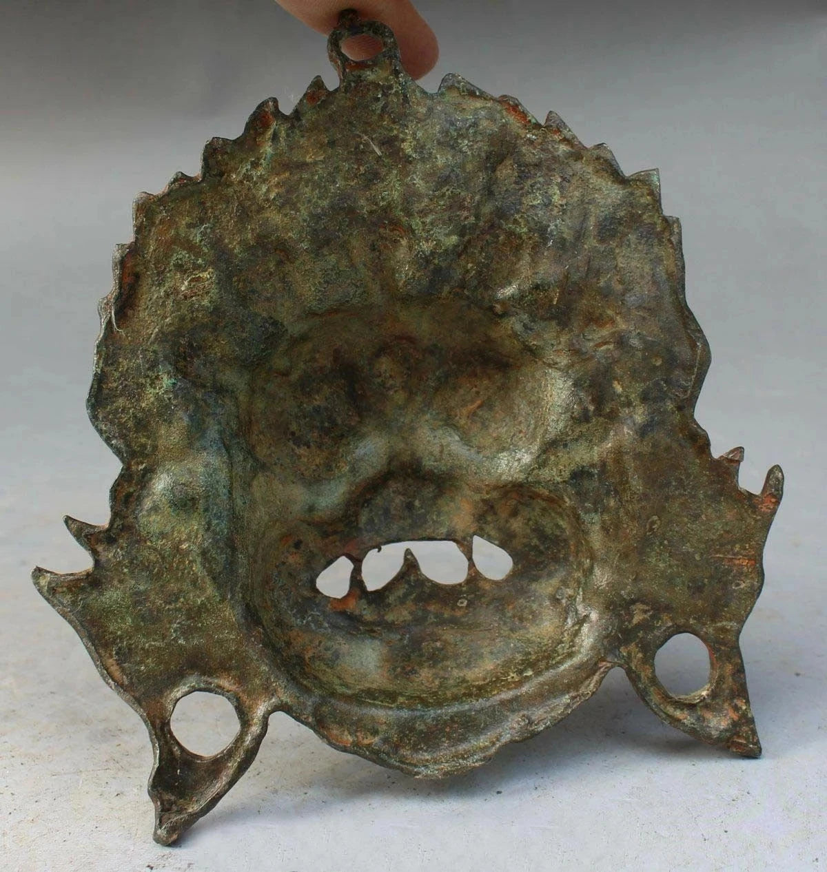 Chinese Tibetan Bronze Evil Spirits Mahakala Wrathful Deity Buddha Mask Statue