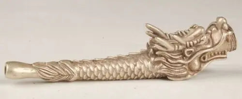 Chinese Tibetan silver hand-carved dragon smoking pipe