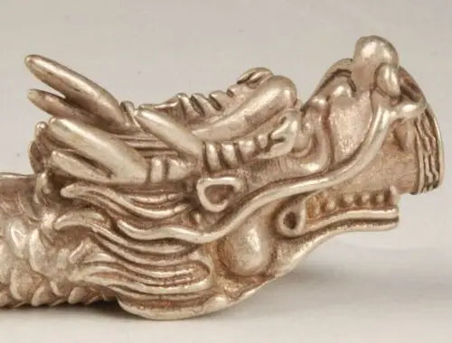 Chinese Tibetan silver hand-carved dragon smoking pipe