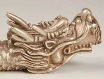 Chinese Tibetan silver hand-carved dragon smoking pipe