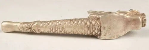Chinese Tibetan silver hand-carved dragon smoking pipe