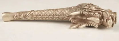 Chinese Tibetan silver hand-carved dragon smoking pipe